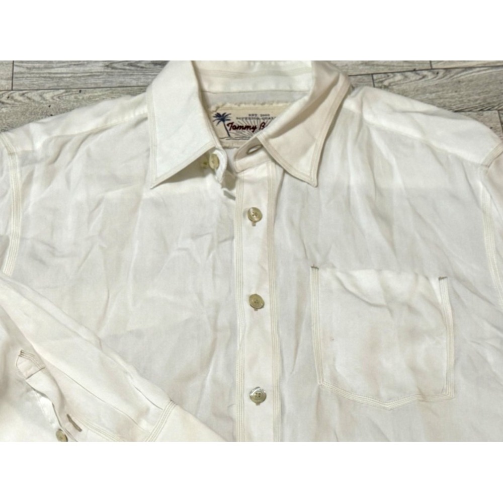 Tommy Bahama Denim Men's Solid White Button Down Long Sleeve Shirt Size LARGE